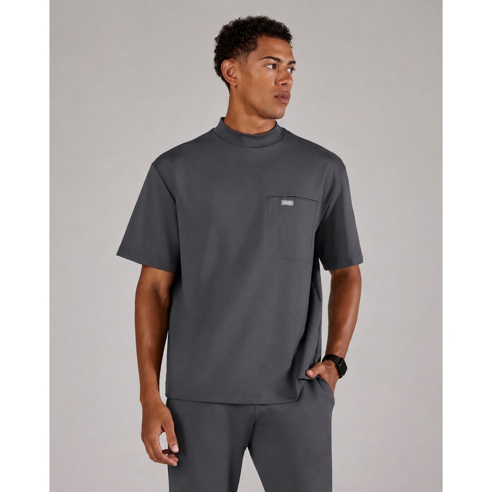 NEW FIGS Mens Dawson FORMx Relaxed Mock Neck Scrub Top Gray Medical Healthcare